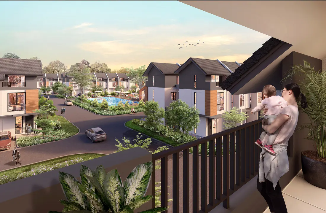 Balkon Chelia — View Cluster, Pool Visible, Keluarga Muda