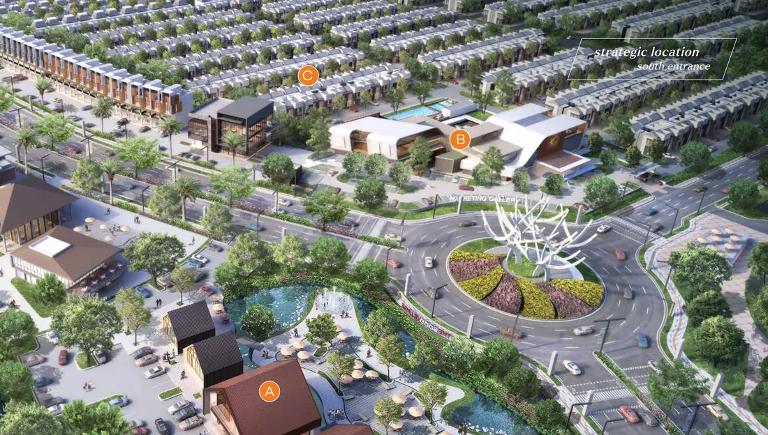 Bird-eye Render Gading Bulevar — South Entrance, The Food Village & Regia