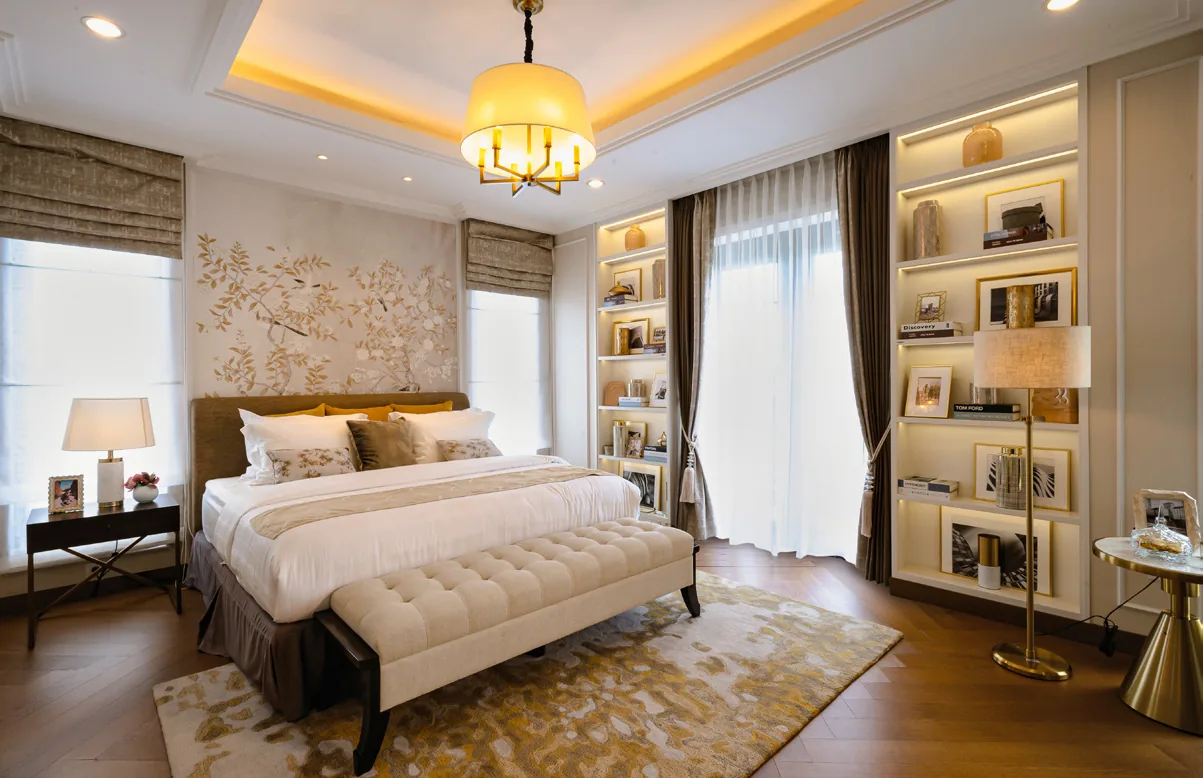 Master Bedroom — Gold Chandelier, Floral Wallpaper (Ideas & Inspiration)