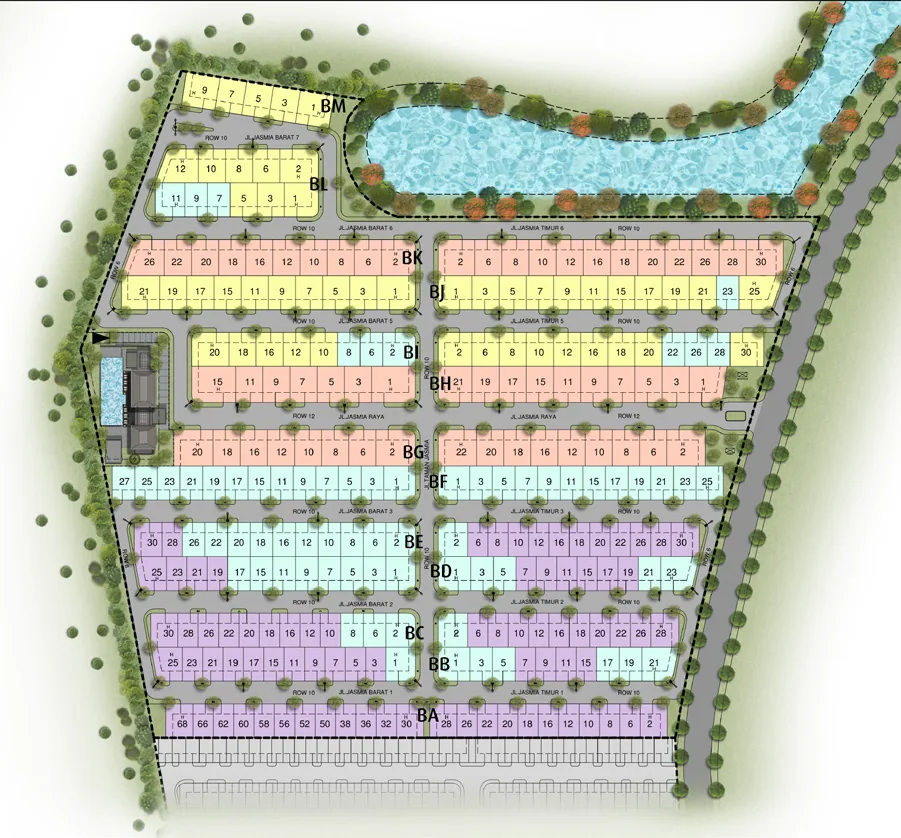Siteplan Jasmia Residence — 13 Blok BA–BM, The Florana Summarecon Crown Gading