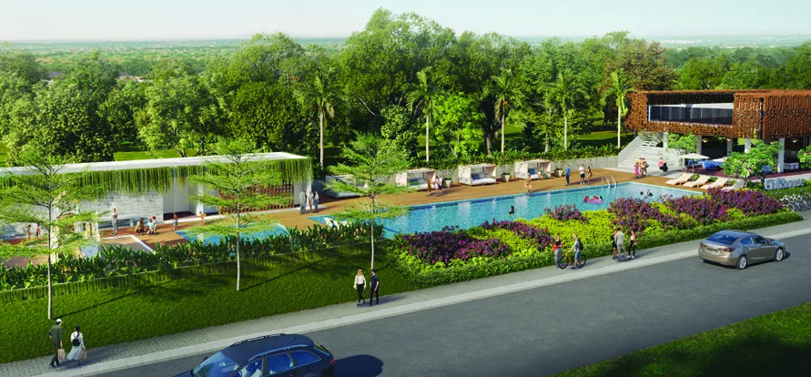 Club House Regia — Pool & Garden Aerial Wide Angle