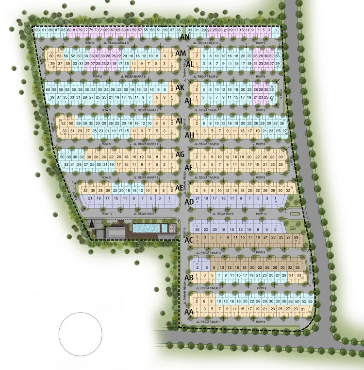 Siteplan Regia Residence — 14 Blok AA–AN, The Florana Summarecon Crown Gading
