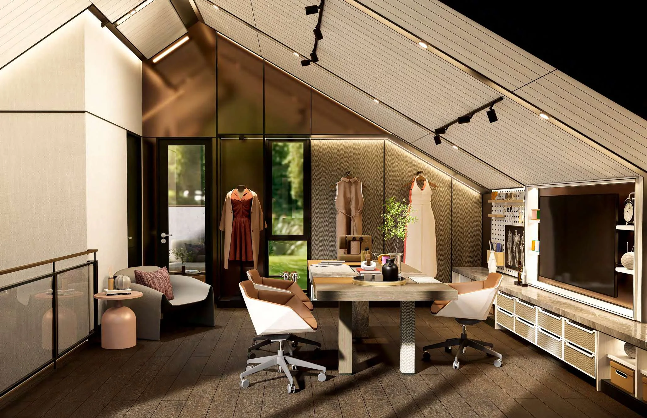 Attic Office / Fashion Room — Sloped Ceiling, Glass Wall (Ideas & Inspiration)
