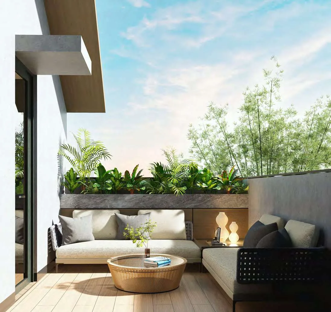Private Garden Deck — Tropical Sofa, Bamboo Plants