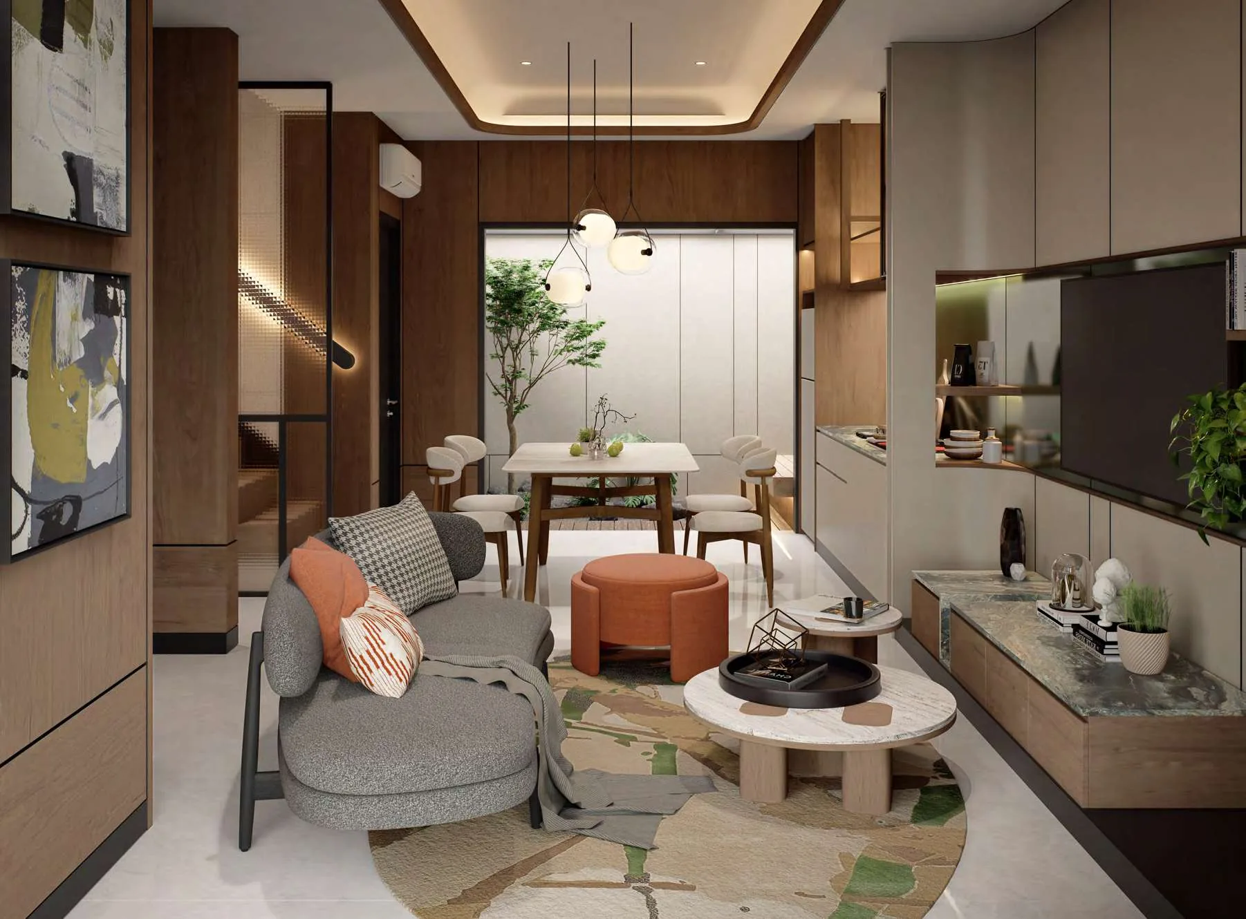Living Room + Dining — Open-plan Modern Tropis (Ideas & Inspiration)