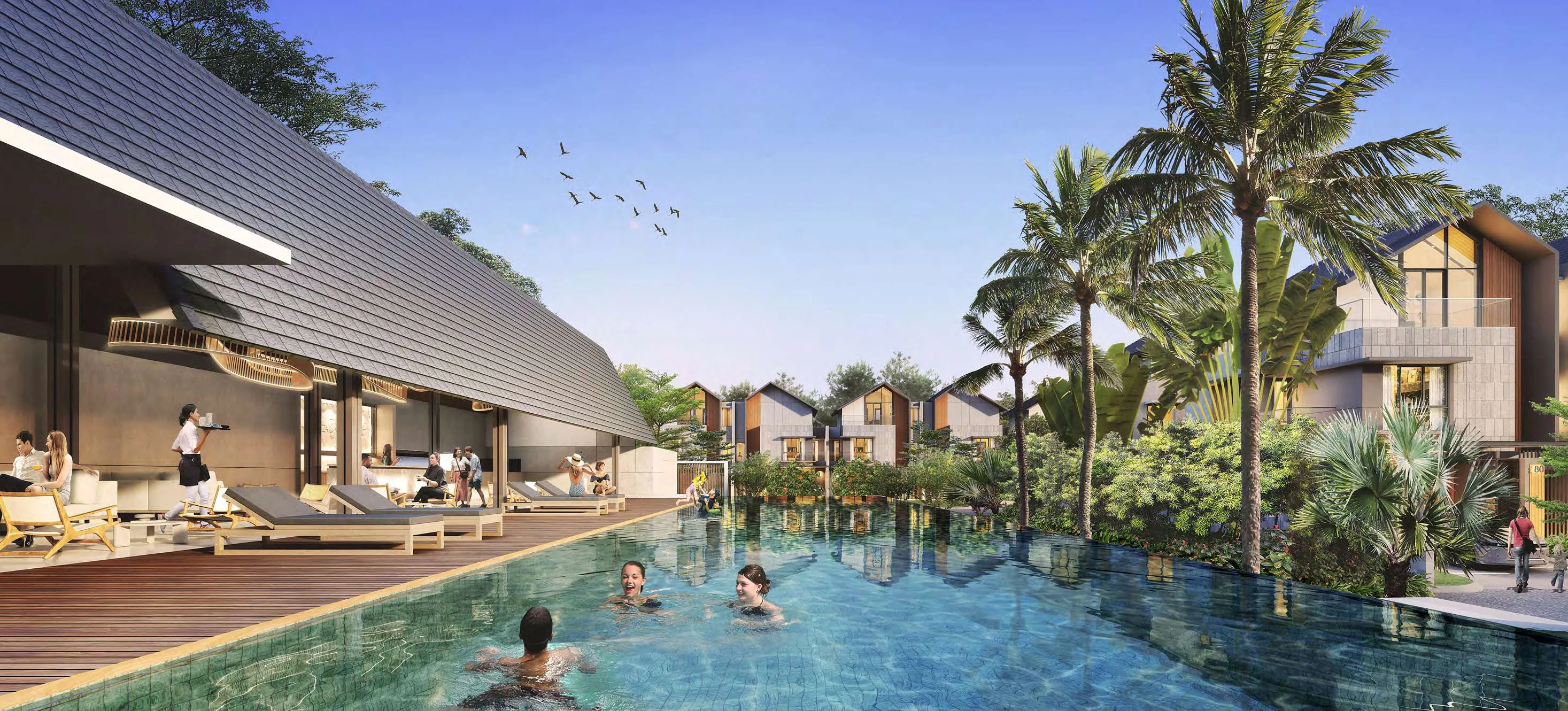 Kolam Renang Outdoor — Palm Trees, Tropical Vibes