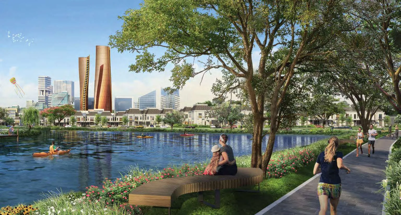 Lakeside Promenade Crown Gading — Canal, Greenway, Couple