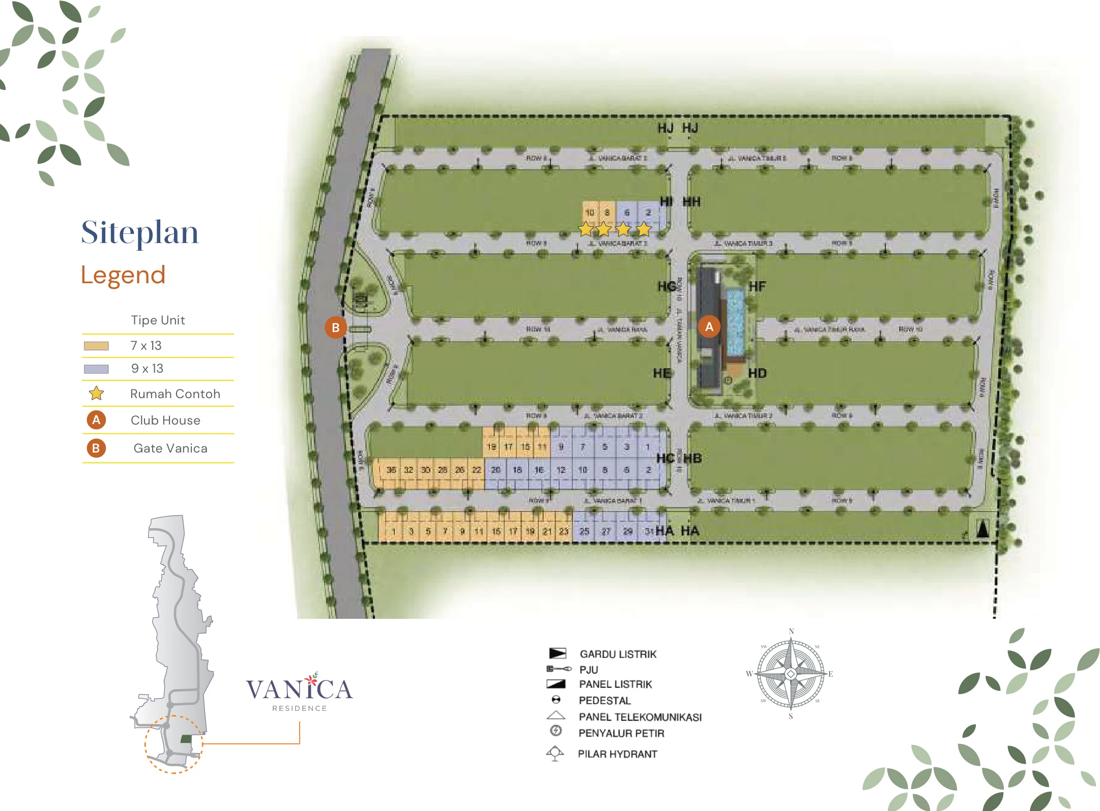 Siteplan Vanica Residence — 10 Blok HA–HJ, The Florana Southern, Summarecon Crown Gading