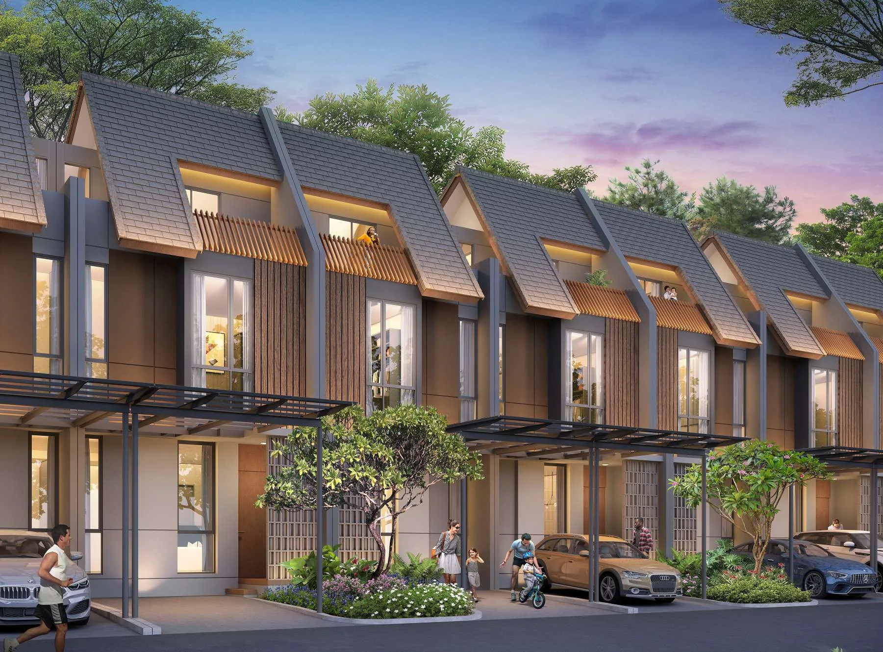 Viola Row Houses Dusk — Balkon Lantai 2, Pencahayaan Hangat