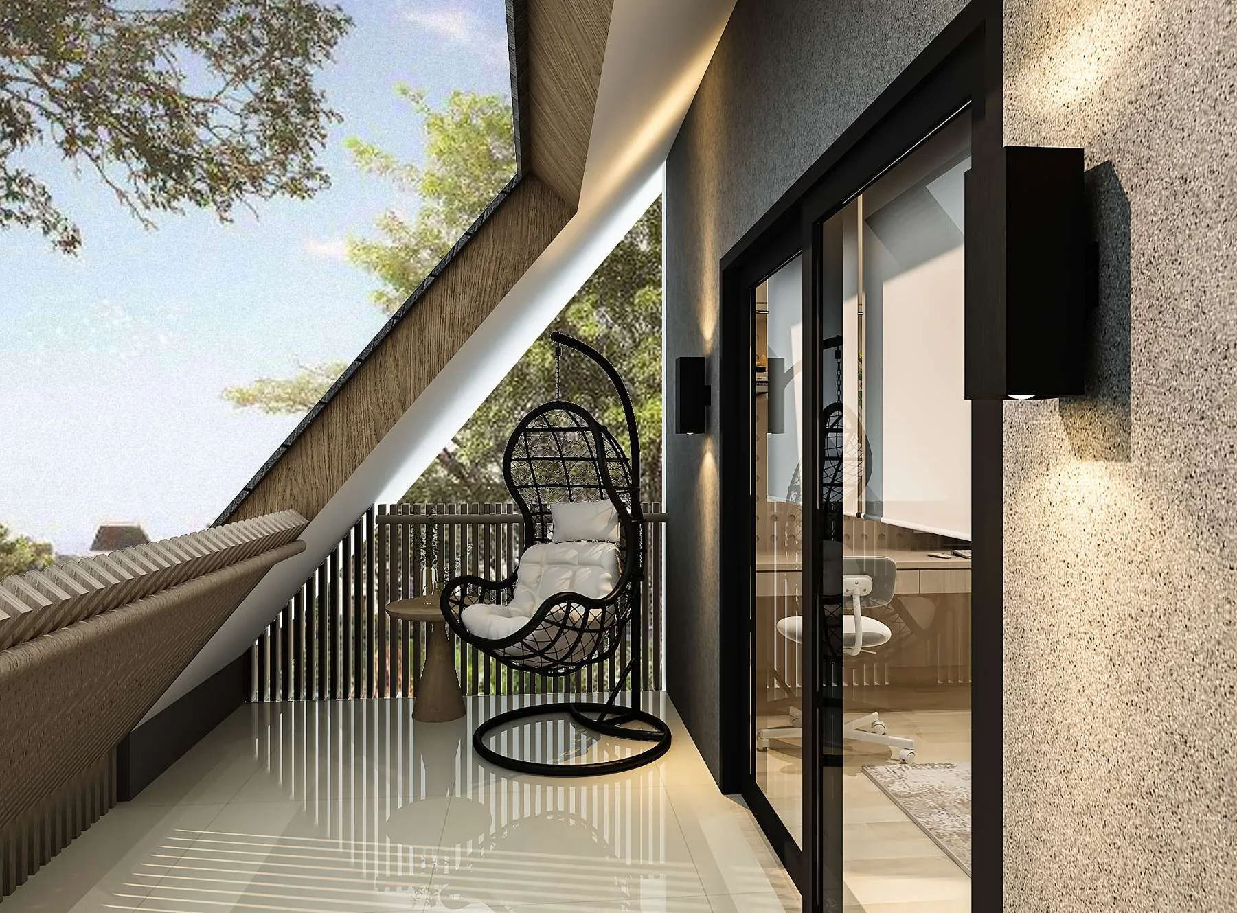Attic Balkon — Egg Chair, Sloped Ceiling, View Hijau (Ideas & Inspiration)