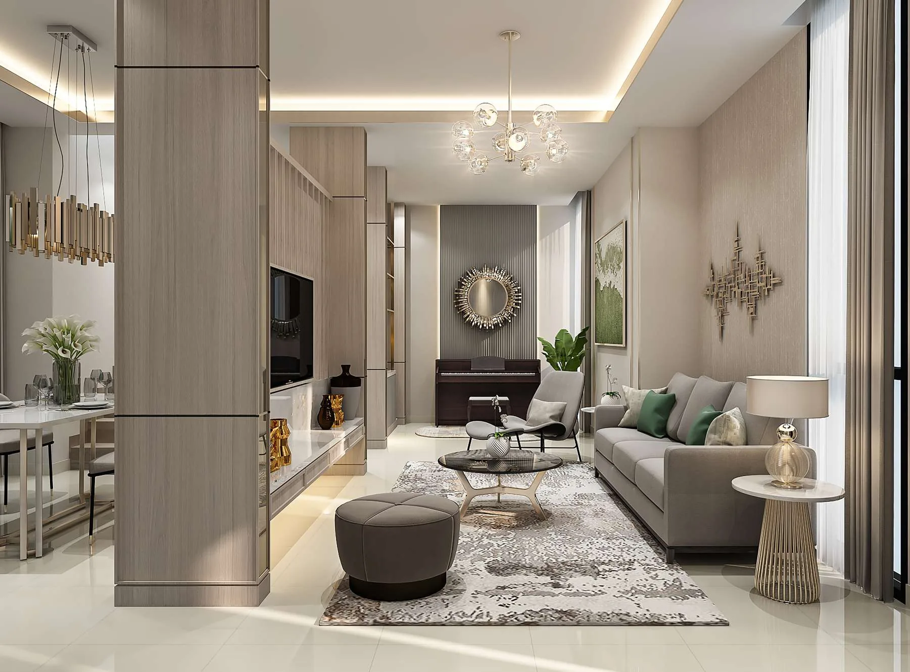 Living Room Viola 7/8 — Elegant Neutral, Built-in TV Wall (Ideas & Inspiration)